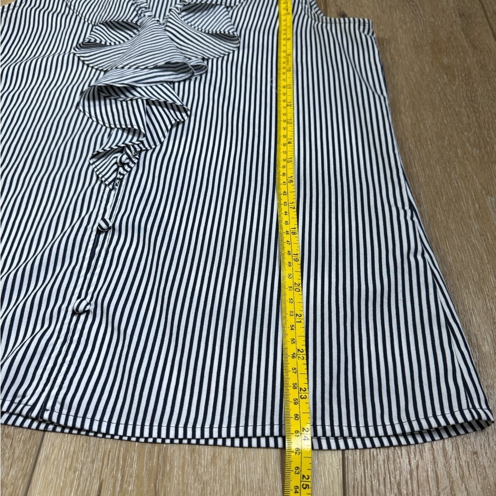Karl Lagerfeld Black and White Stripes Women’s Small Ruffled Blouse Office - Picture 7 of 8